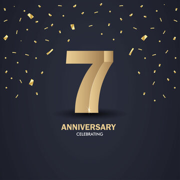 Anniversary 7. gold 3d numbers. Poster template for Celebrating anniversary event party. Vector illustration - Vector