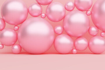foam bubbles soap ball circle hot pink gold reflective shine concept advertisement sweet girl. elegant and luxury backdrop. Space for placing product fashion and cosmetic beauty. 3D Illustration.