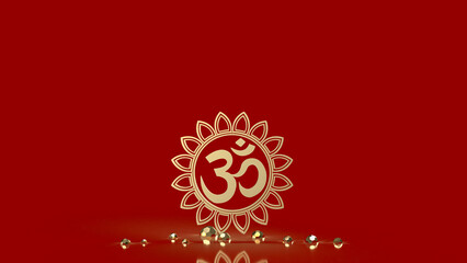 The ohm gold on red background  3d rendering
