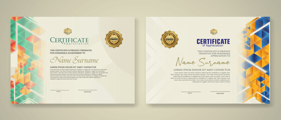 Two set certificate template with dynamic and futuristic polygonal color and modern background.