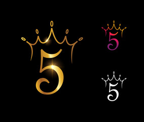 Golden Luxury Crown Monogram Number 5