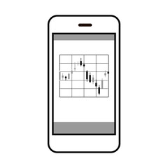 株価（FX）チャートが画面に表示されているスマホのイラスト（白背景・ベクター・切り抜き）