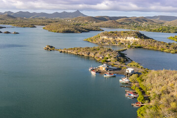 Beautiful Santa Martha Bay from a lookout on the island Curacao in the Caribbean