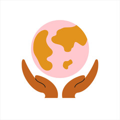 Vector logo template. Nature care. Globe and human hands