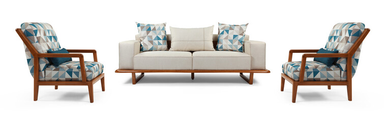 Modern furniture set on white background