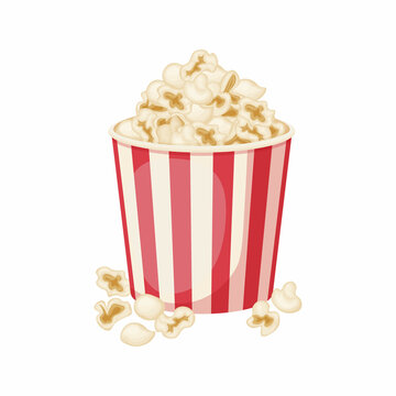 Popcorn. A big bucket of popcorn. Fast food. Food for watching movies. Vector illustration isolated on a white background