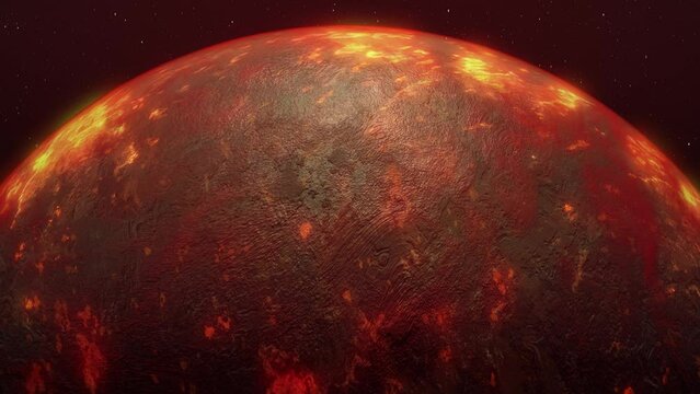 Realistic volcano planet sunrise animation.