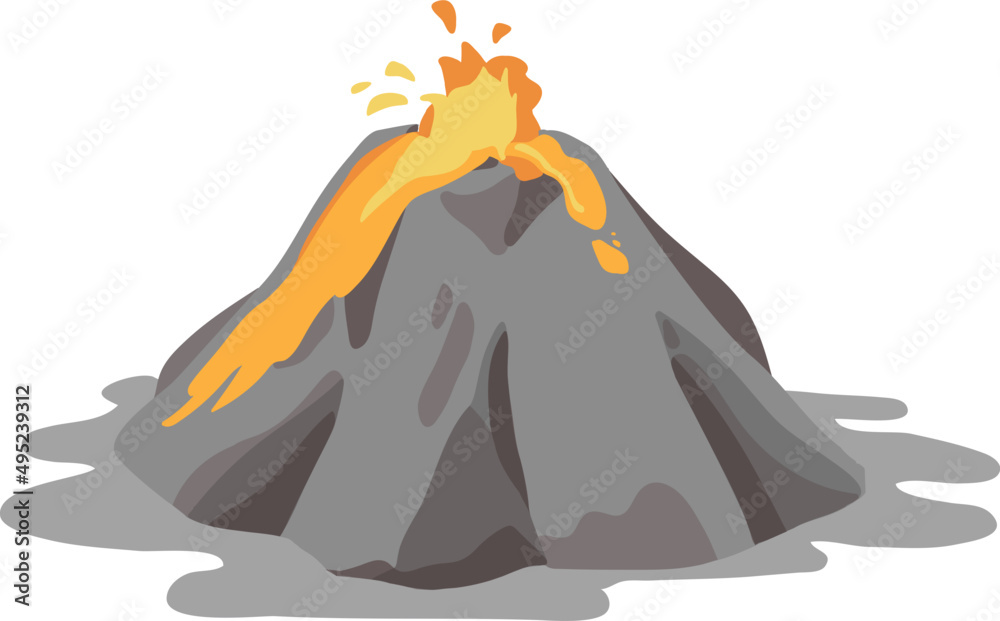 Wall mural active volcano erupting colored illustration