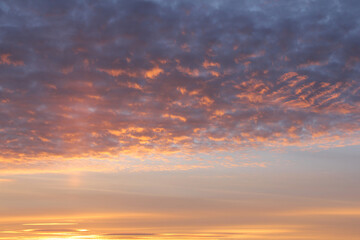 Sunset. Sky with clouds. With shades of pink and yellow.