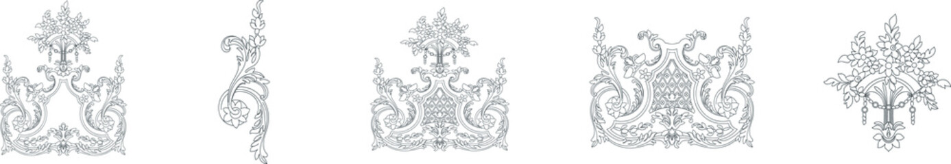 Set of vintage baroque ornament, corner. Retro pattern antique style acanthus. Decorative design element filigree calligraphy vector