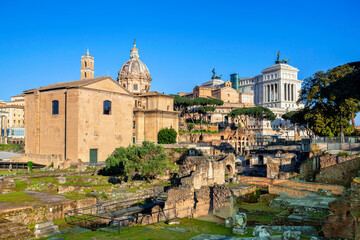 Fototapeta na wymiar View of the Roman Forum, Rome, Italy. Rome architecture and landmark.