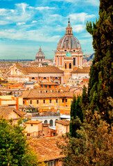 Fototapeta na wymiar Rome aerial view from monte pincio viewpoint at Villa Borghese.