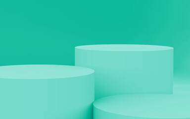 Abstract 3d green color cylinder podium minimal studio background.
