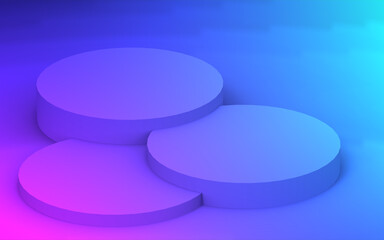 3d purple blue neon light cylinder podium minimal studio gradient dark colors background. Abstract 3d geometric shape object illustration render. Display for nightclub party and technology product.