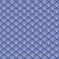 eamless abstract wave pattern-japanese pattern.Clear blue japan traditional wave pattern retro style. Half Circle Abstract geometric round pattern.