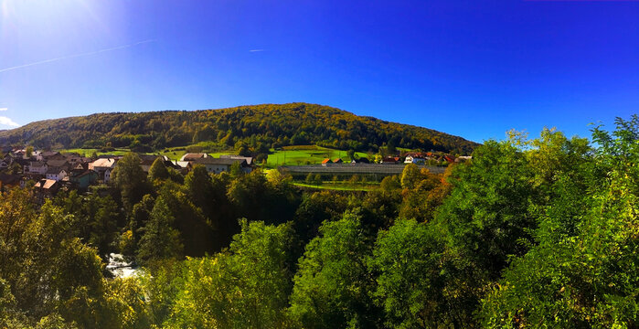 Zuzemberk in Slovenia with beautiful mountain view. Fall in Slovenia.