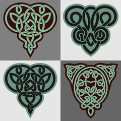 Celtic ornament. Four different isolated vectors on different backgrounds.