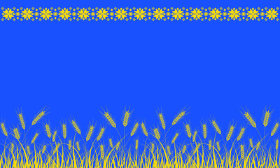 Flag of Ukraine wheat field blue sky. Background vector illustration