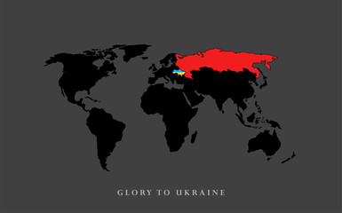Vector detail world map. Isoted Ukraine and russia confrontation. Concept of country resitance. Black and gray design