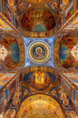 Fototapeta na wymiar Ceiling in church of Savior on spilled blood, Saint Petersburg, Russia