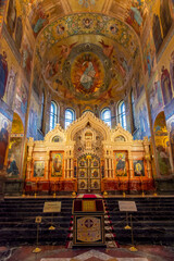 Fototapeta na wymiar Iconostasis in church of Savior on spilled blood, Saint Petersburg, Russia