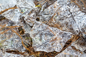 Grass frozen in crystal clear ice. Freshness concept