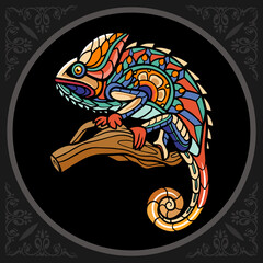 Colorful Chameleon zentangle arts, isolated on black background