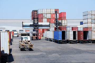 Container yard with container forklift