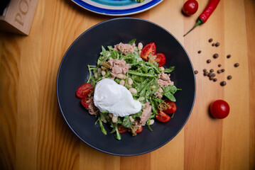 salad with poached egg