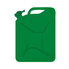 Green canister for gasoline, diesel gas. Vector stock illustration. Isolated on a white background. 