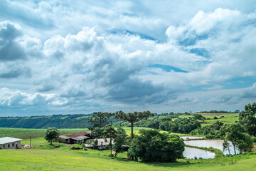 Fototapeta na wymiar rural panorama with a lake in South America