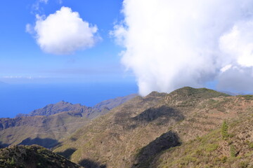 Hiking in Teno mountains on tenerife with beautiful view on La Gomera island