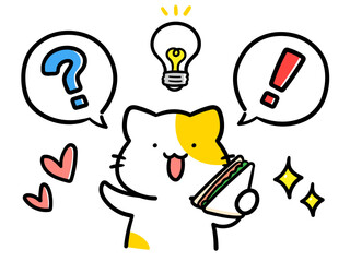 サンドイッチを持つかわいいねこのキャラクターの手書き風イラスト