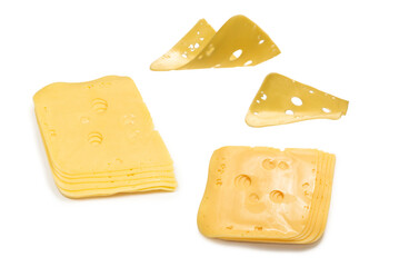 Cheese slice isolated on white background.