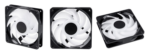 set of desktop cpu fan isolated on white background. 120mm. collection of electrical processor...