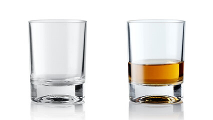 Set of alcoholic beverages. Scotch whiskey in elegant glass on white background.