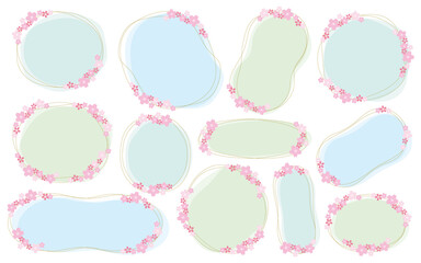 ゆるい手書きの桜フレームセット／ブルー系