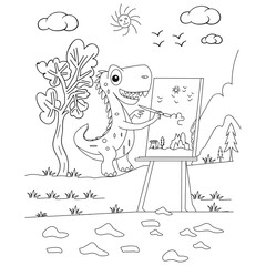 Artist Dinosaur line art, Dinosaur drawing & coloring page for KDP