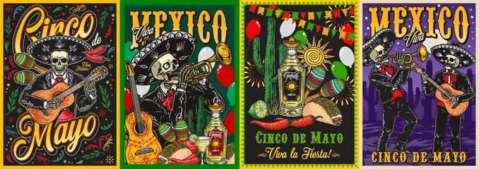 Colorful posters collection for Mexican holidays