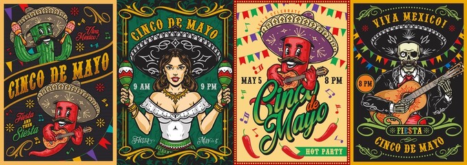 Creative posters set with Mexican characters