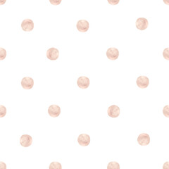 Watercolor seamless pattern pink polka dots. Isolated on white background. Hand drawn clipart. Perfect for card, fabric, tags, invitation, printing, wrapping.