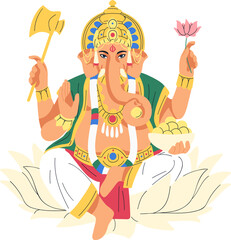 Indian Hindu God Ganesha Colored Cartoon Illustration