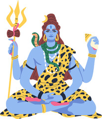 Indian Hindu Goddess Shiva Colored Cartoon Illustration