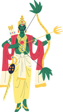 Indian Hindu God Kamadeva Colored Cartoon Illustration