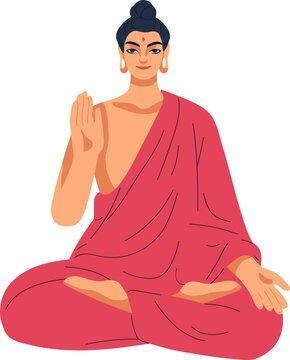 Indian Hindu God Buddhahood Colored Cartoon Illustration