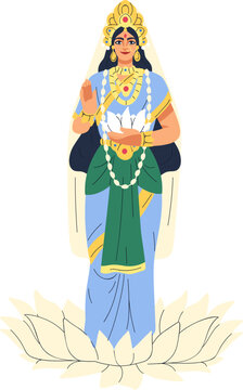 Indian Hindu Goddess Parvati Colored Cartoon Illustration