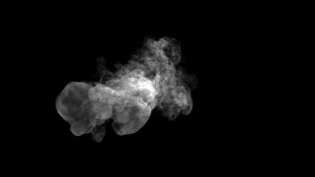 Bottom View of Wispy and Swirly White Smoke with Low Density moving Slowly on a Black Background