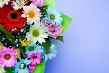 flowers of different colors, bouquet of gerberas and daisies 