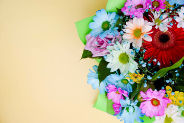flowers of different colors, bouquet of gerberas and daisies 