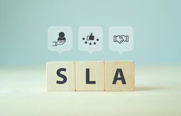 SLA - Service Level Agreement acronym, business concept. Service performance tracking to reduce the...